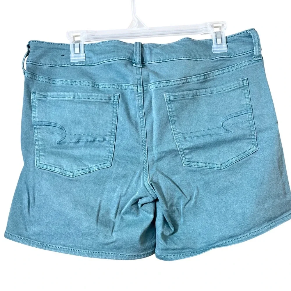 American Eagle Midi Shorts Womens 14 Teal Blue AEO Twill Super Stretch Chino - Picture 2 of 7